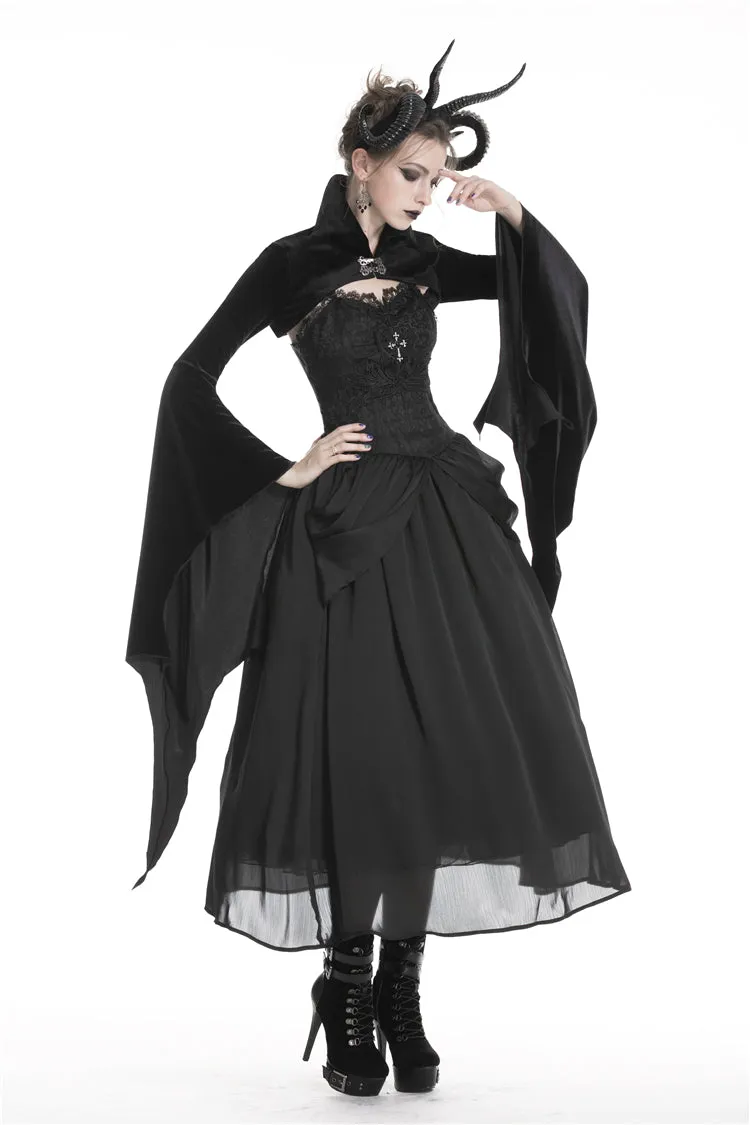 Gothic women velvet Black vampire cape with bat big sleeves BW069