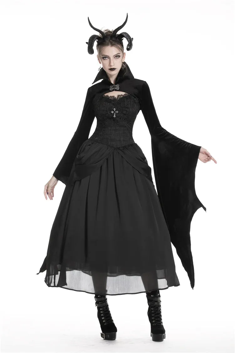 Gothic women velvet Black vampire cape with bat big sleeves BW069