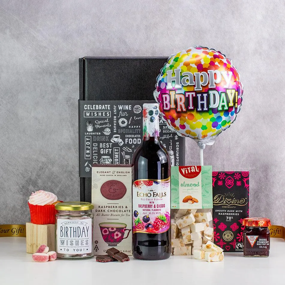 Happiest of Birthday Wishes Hamper with Fruit Fusion Wine