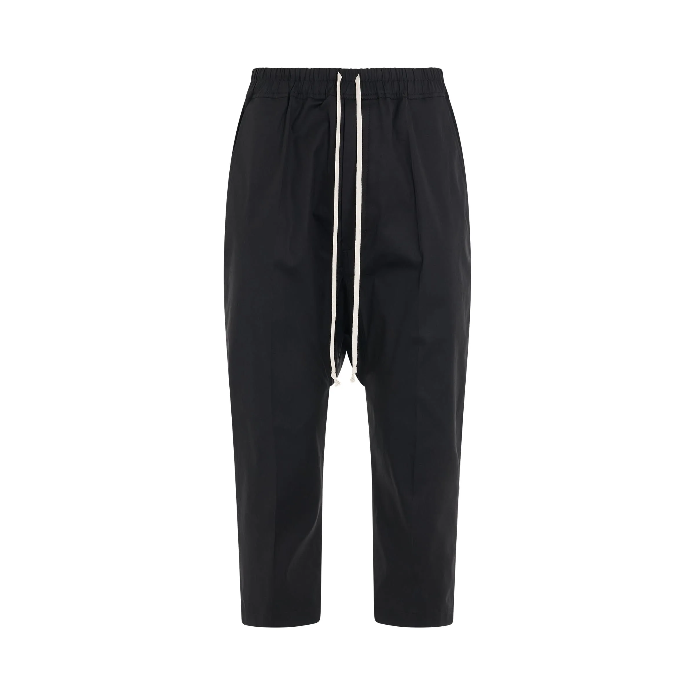 Heavy Cotton Drawstring Cropped Pants in Black