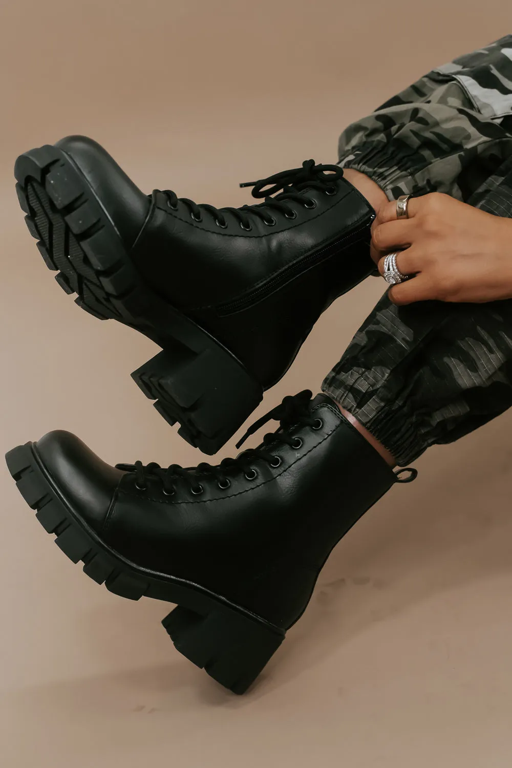 High Street Combat Boot, Black