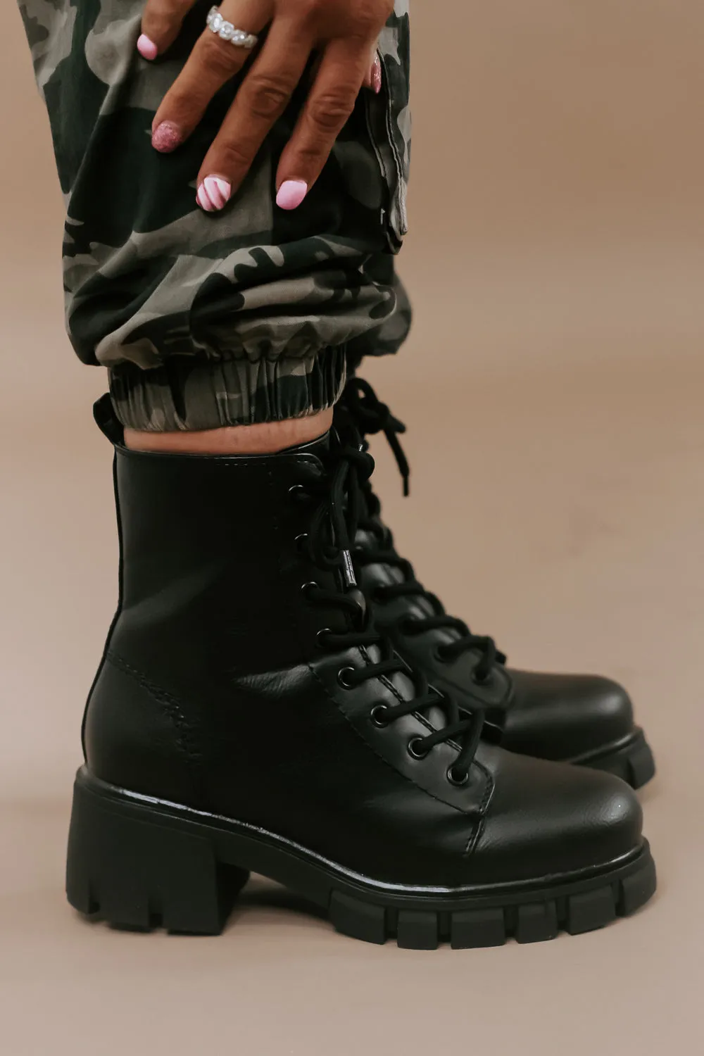 High Street Combat Boot, Black