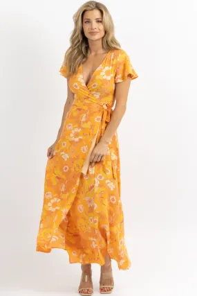 HONEY RUST WRAP MAXI DRESS