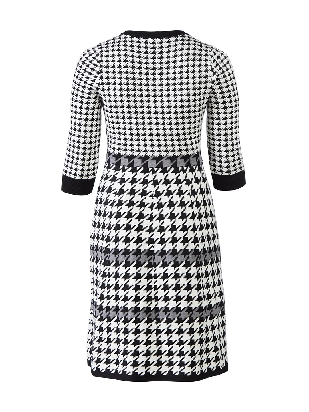 Houndstooth Tiered Fit-And-Flare Sweater Dress