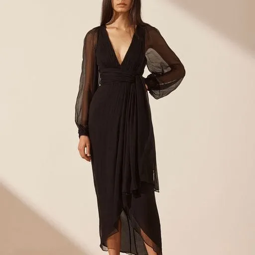 Isola Plunged Long Sleeve Midi Dress