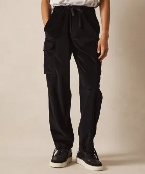 Italian Velvet Relaxed Cargo Pant in Black