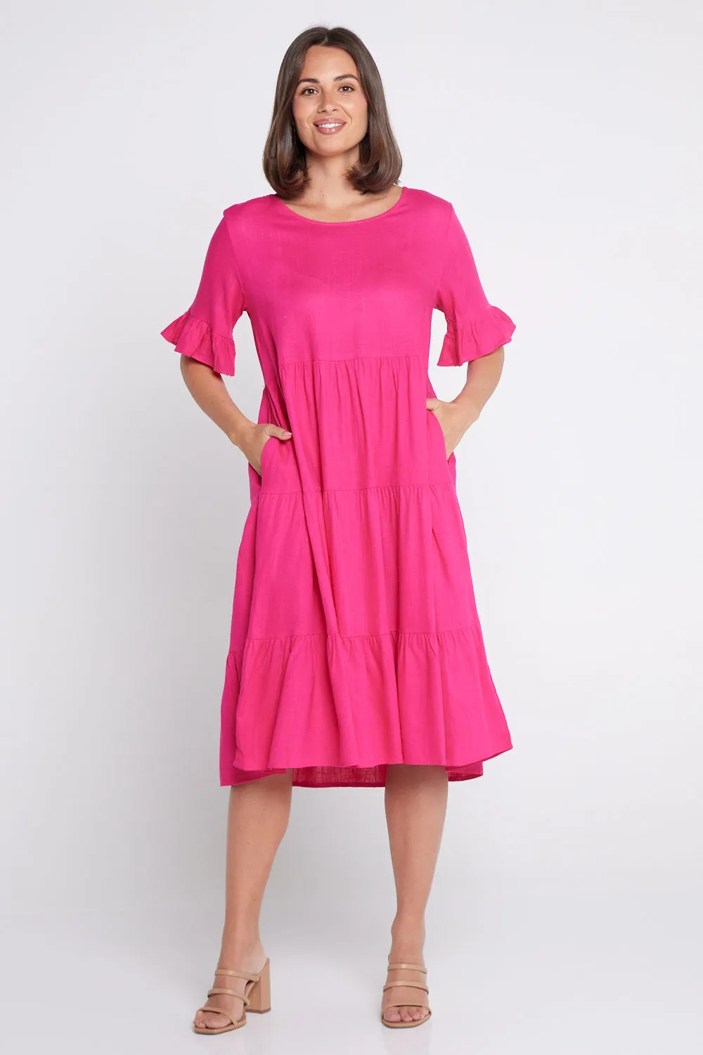 Jackson Linen Dress - Hot Pink