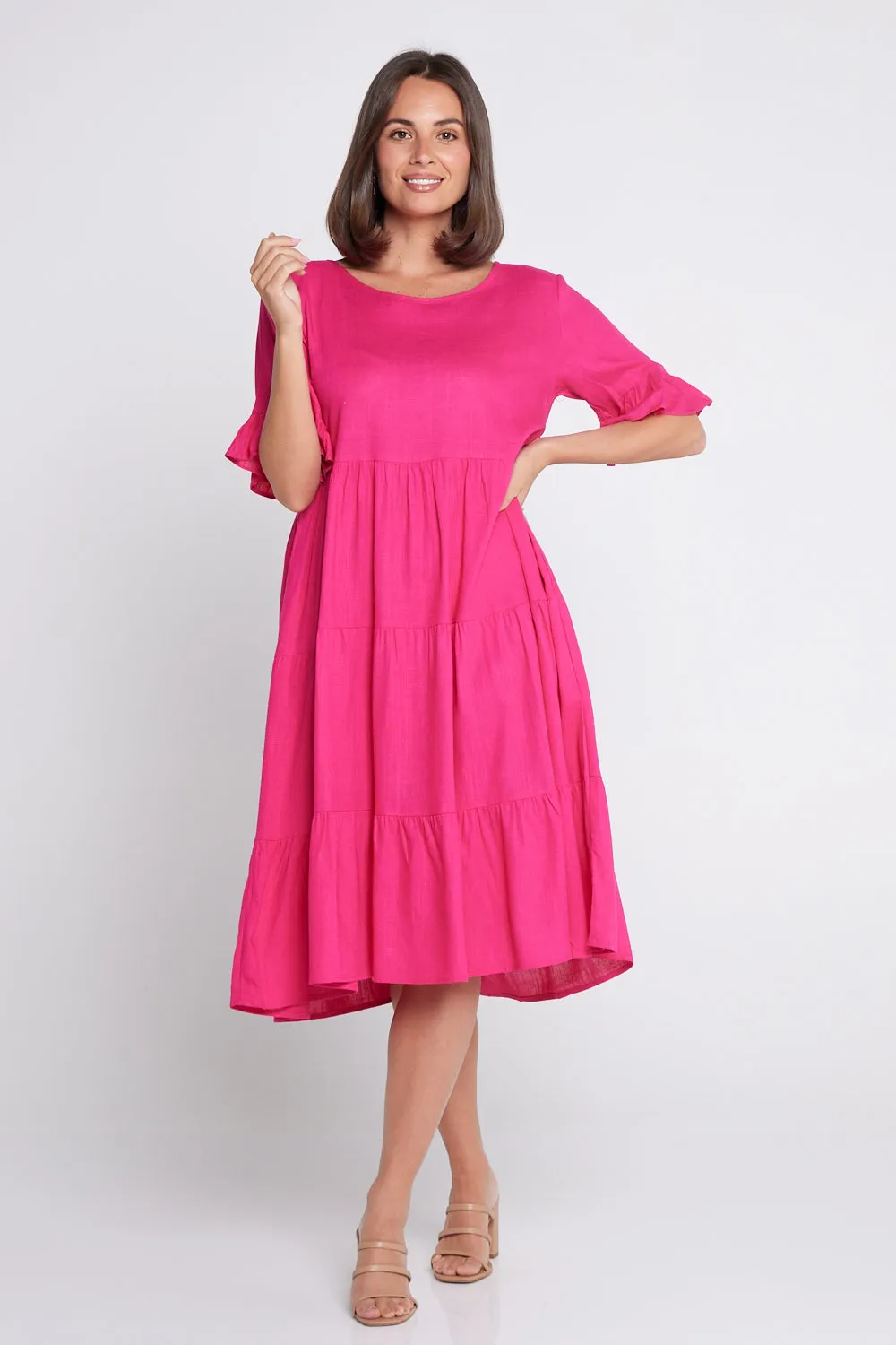 Jackson Linen Dress - Hot Pink