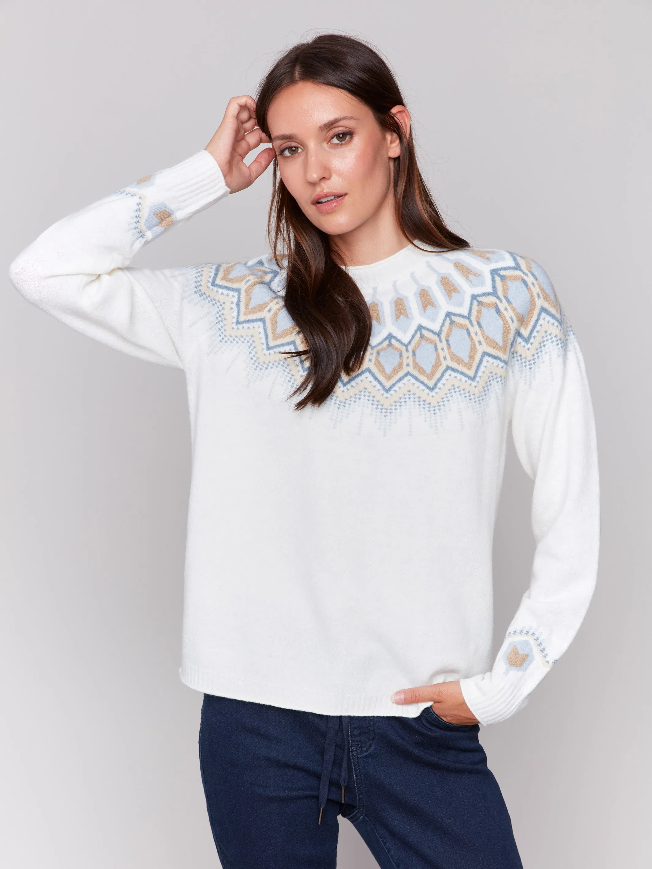 Jacquard Knit Ski Sweater - Cream