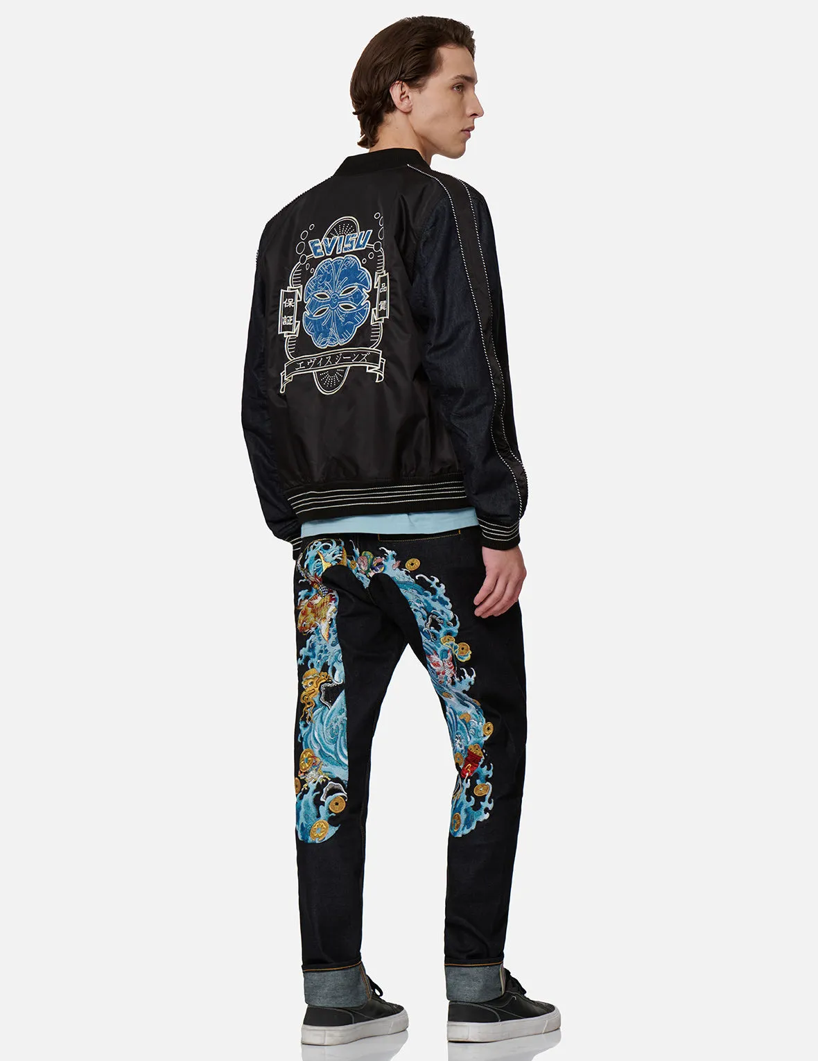 Japanese-pattern Kamon Appliqué Padded Bomber Jacket