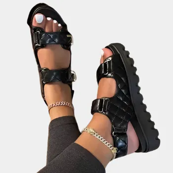 Joskaa 2024 New Black Sandals with Chunky Heel