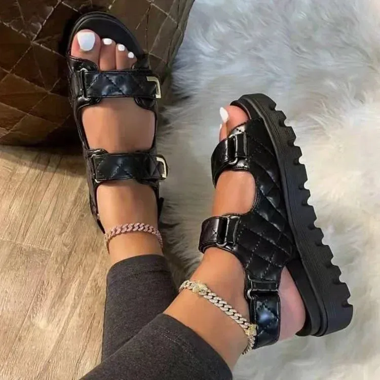 Joskaa 2024 New Black Sandals with Chunky Heel