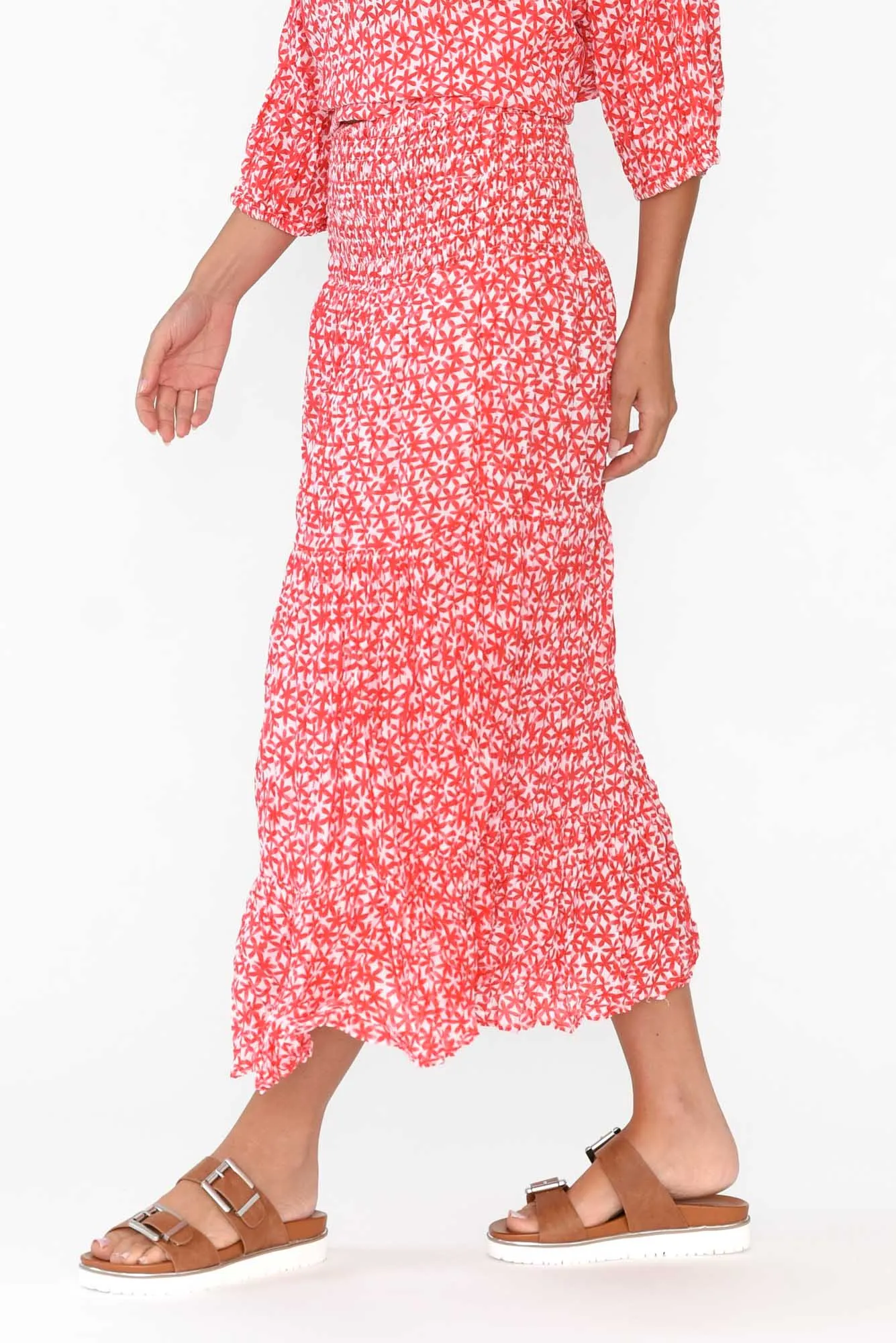 Jude Red Flower Crinkle Cotton Skirt