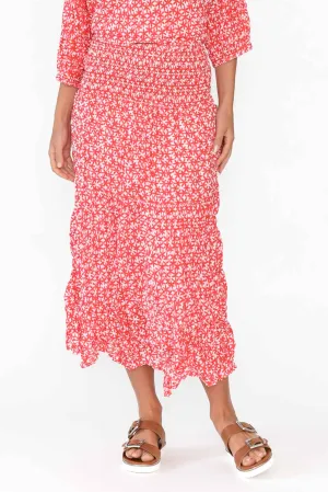 Jude Red Flower Crinkle Cotton Skirt