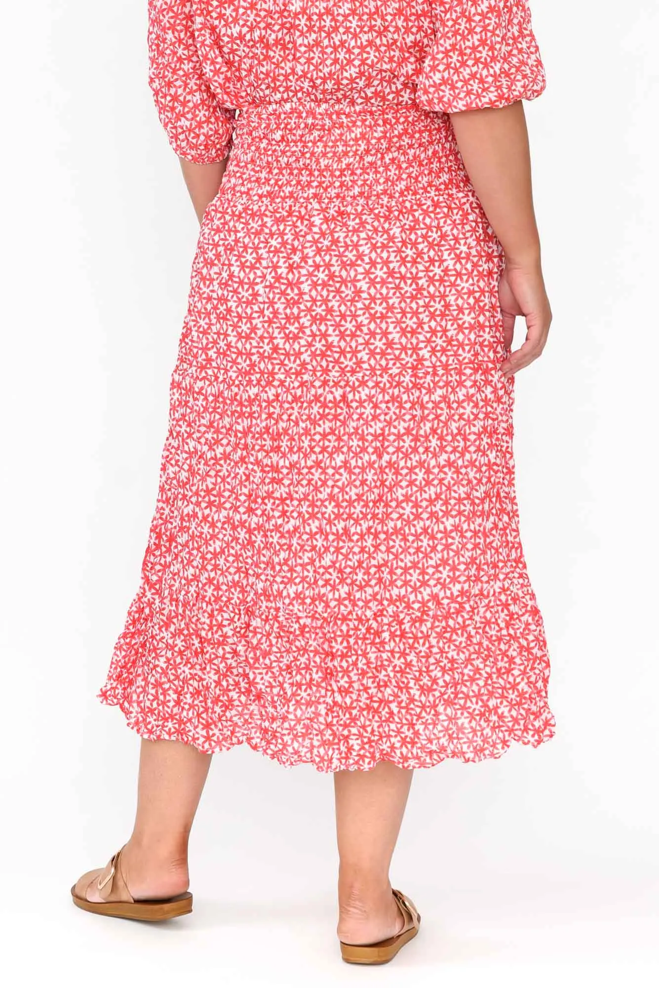 Jude Red Flower Crinkle Cotton Skirt