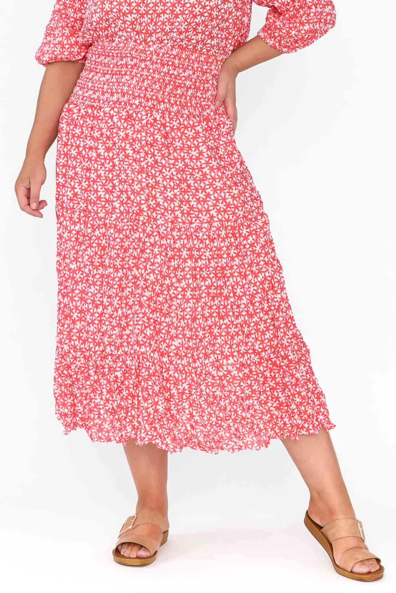 Jude Red Flower Crinkle Cotton Skirt