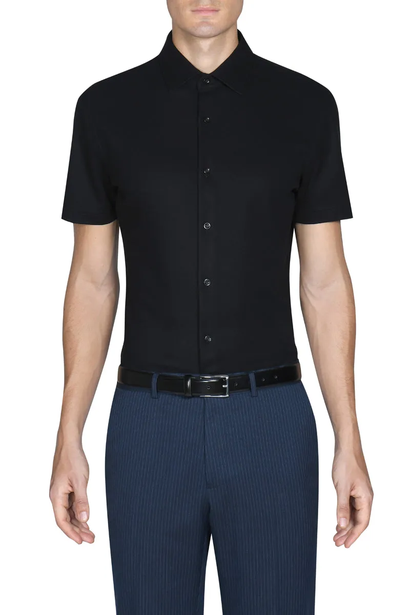 Knit Short Sleeve Smart Shirt | Black BKFD01