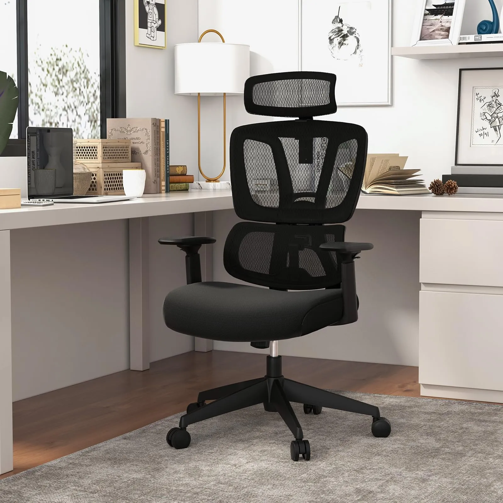 KOMFOTT Ergonomic Office Chair - Mesh Desk Chair with Adjustable Lumbar Support, Headrest & Armrests