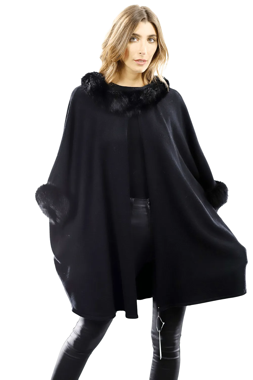 La Fiorentina Fur Trimmed Collar/Cuffs Poncho