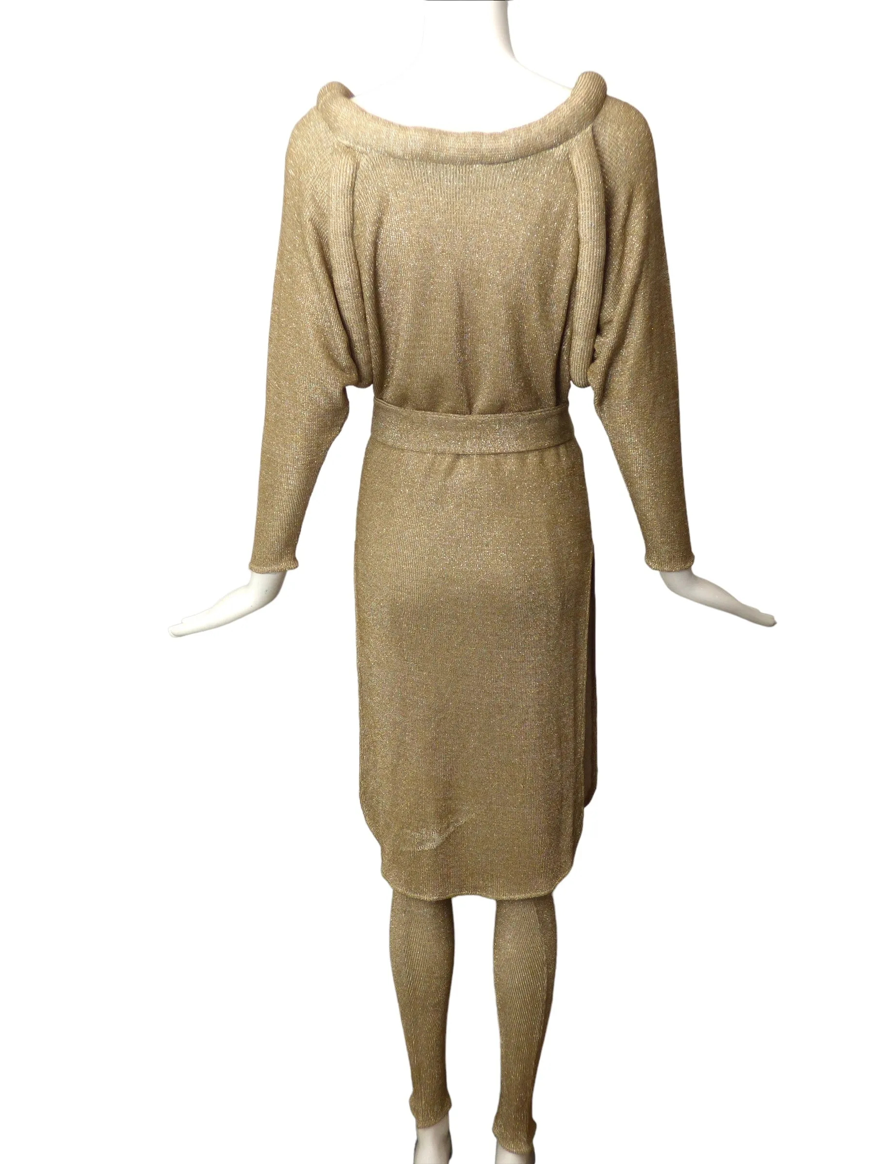 LARRY LEGASPI-1980s Metallic Gold Knit Ensemble, Size-Small