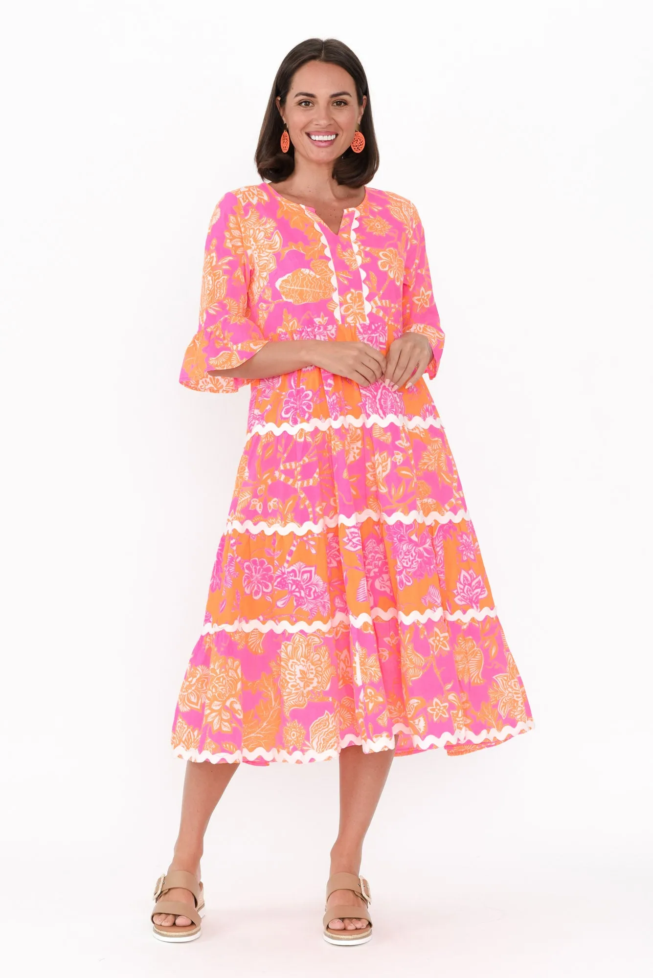 Lenor Pink Floral Cotton Tier Dress