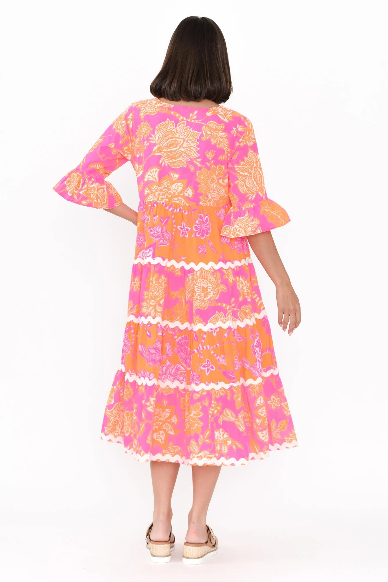 Lenor Pink Floral Cotton Tier Dress