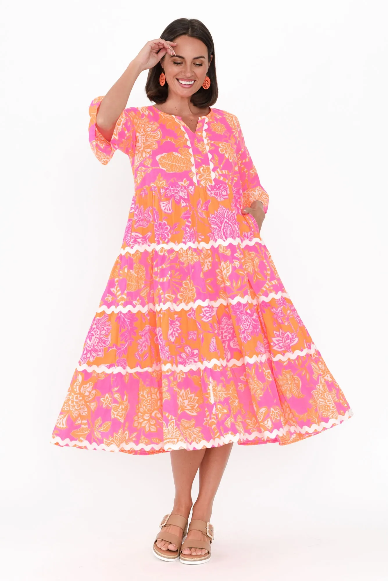 Lenor Pink Floral Cotton Tier Dress