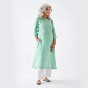 Linen Long Kurta for Women | Mint Green