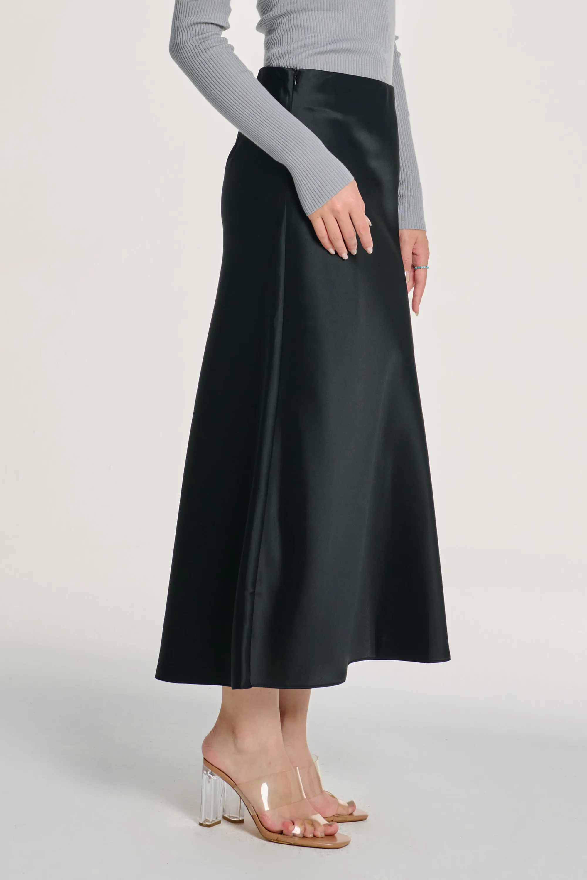 LONG GLITTER midi skirt (Black)