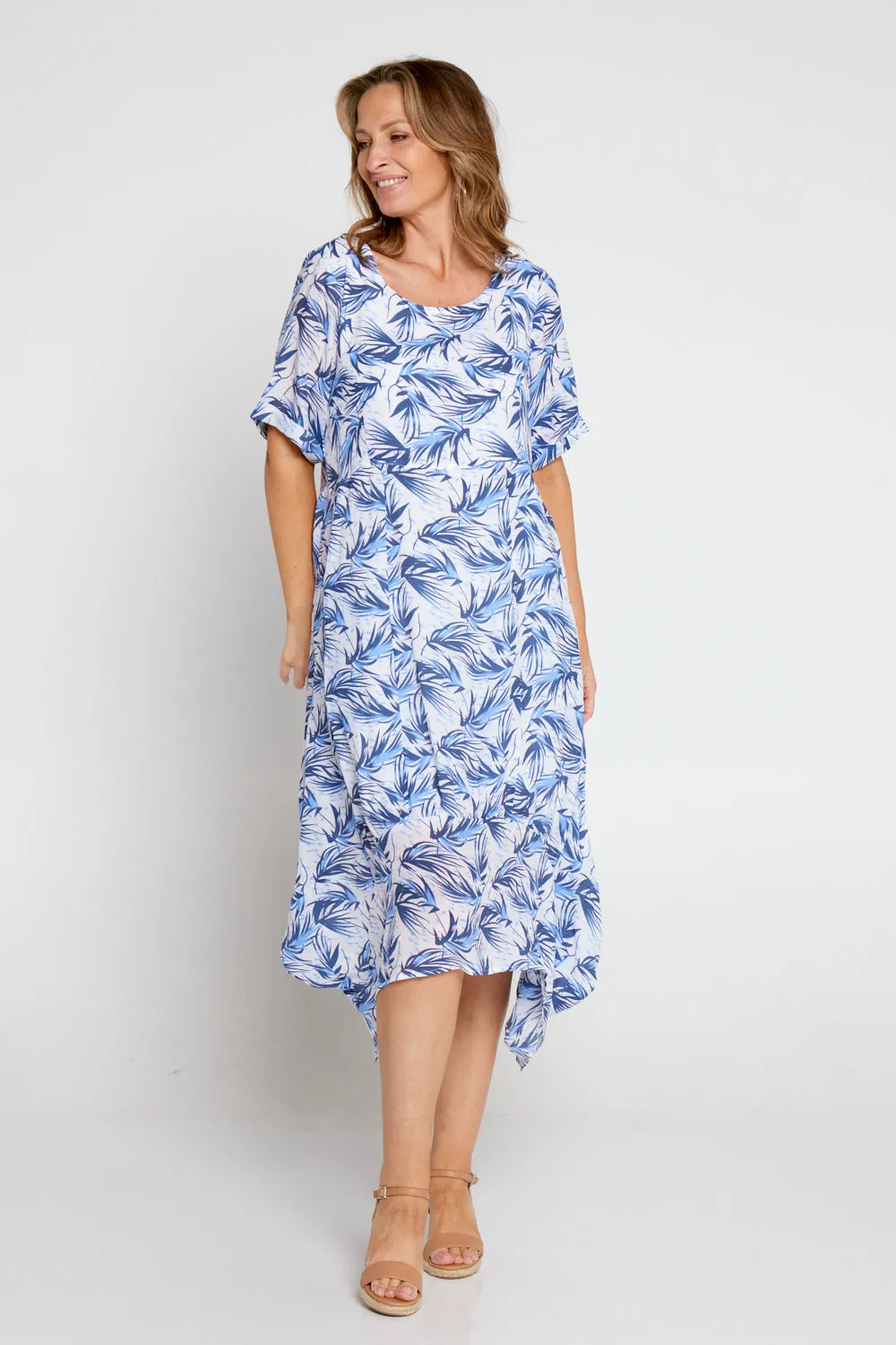 Marisol Dress - Navy Palm Print