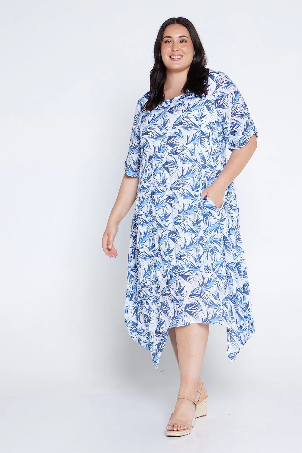 Marisol Dress - Navy Palm Print