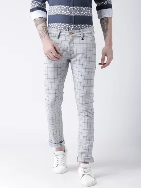 Men Off White Slim Fit Checked Chinos