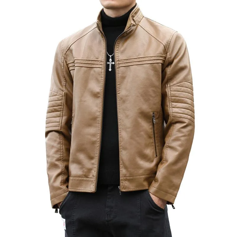 Men's Casual Stand Collar Leather Jacket 98914862L