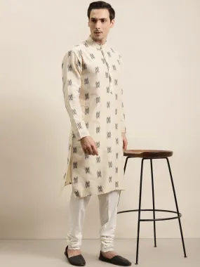 Men's Cotton Beige & Black Churidar Pyjama Set - Sojanya