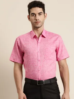 Men's Cotton Blend Pink Half sleeves Casual Shirt