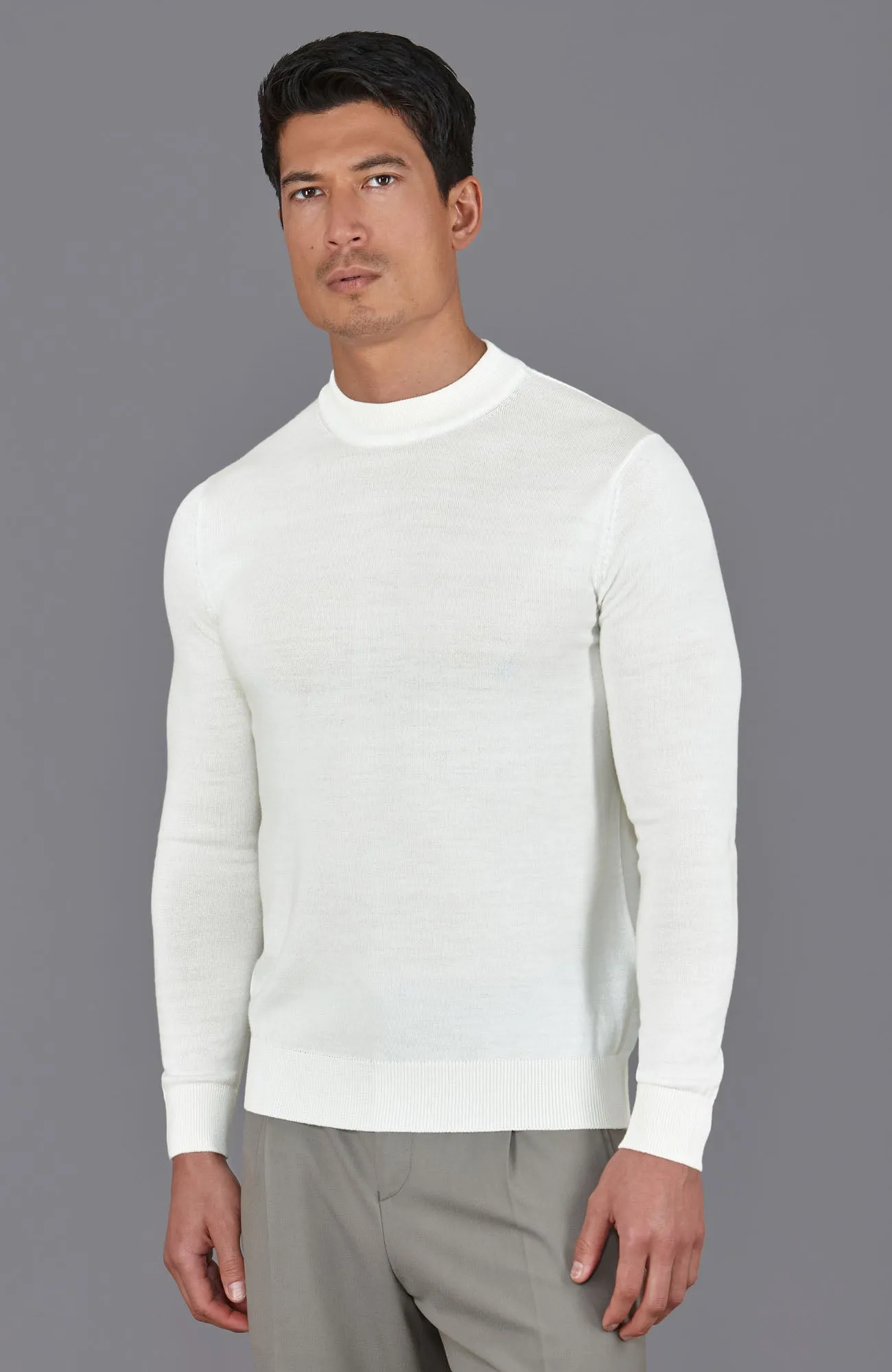 Mens Extra Fine Merino Narrow Mock Turtleneck Jumper