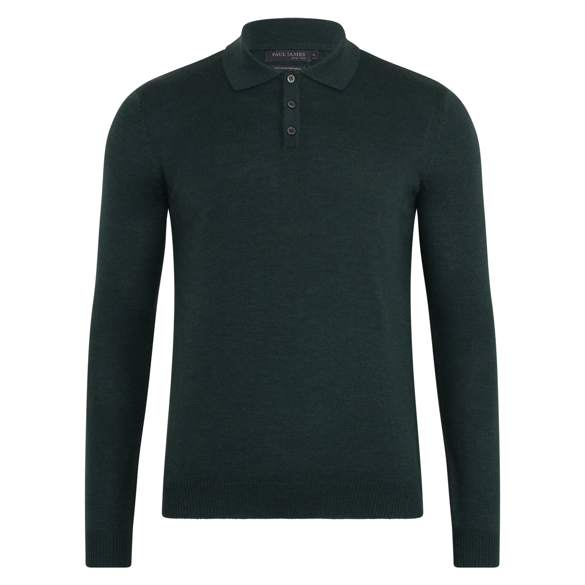 Mens Extra Fine Merino Wool Long Sleeve Polo Shirt