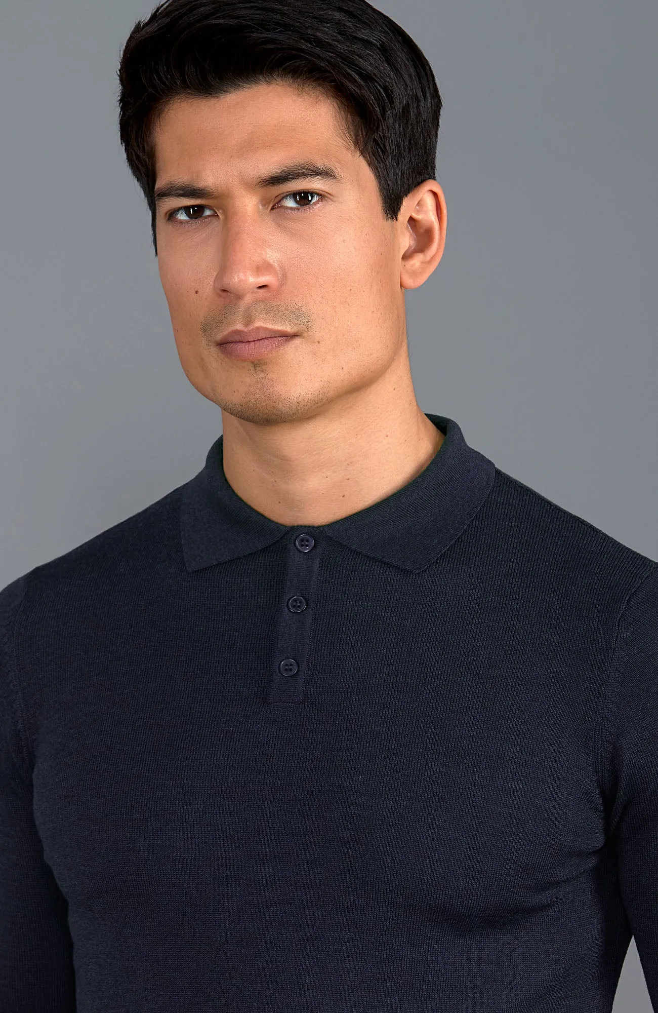 Mens Extra Fine Merino Wool Long Sleeve Polo Shirt