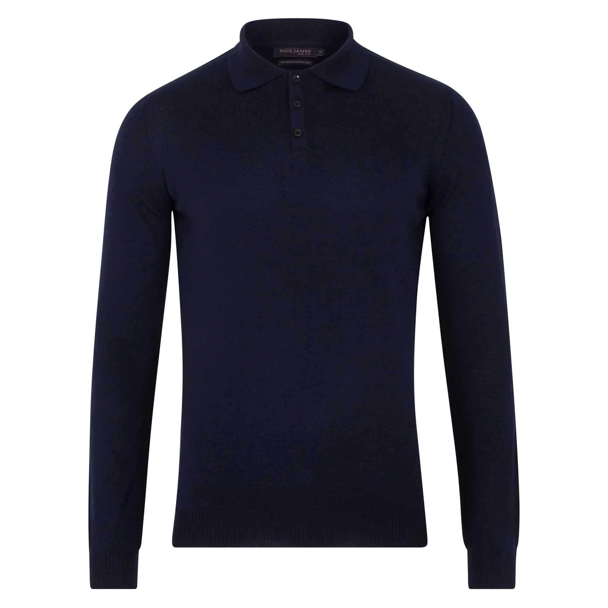 Mens Extra Fine Merino Wool Long Sleeve Polo Shirt