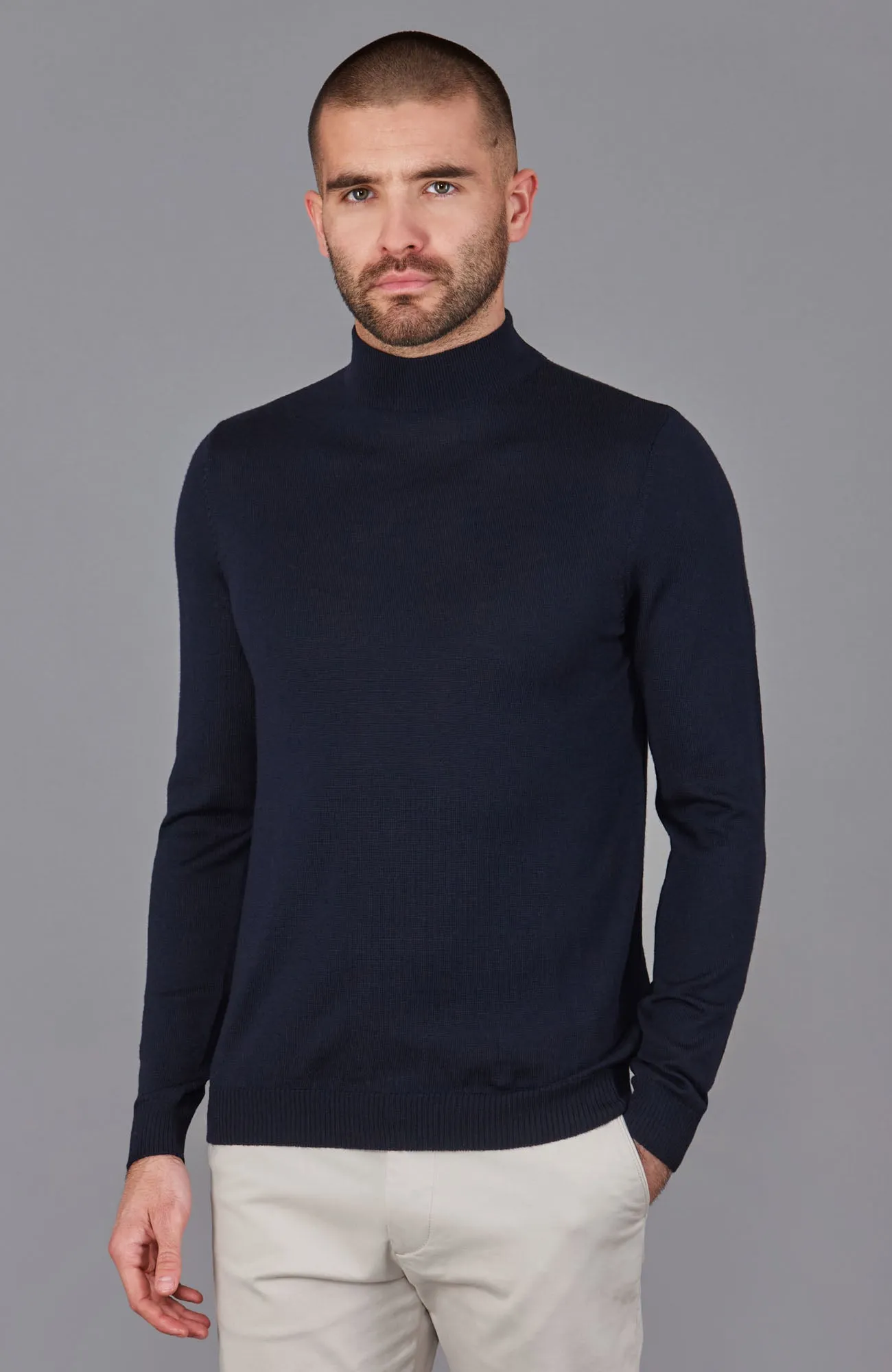 Mens Extra Fine Merino Wool Mock Turtleneck Jumper