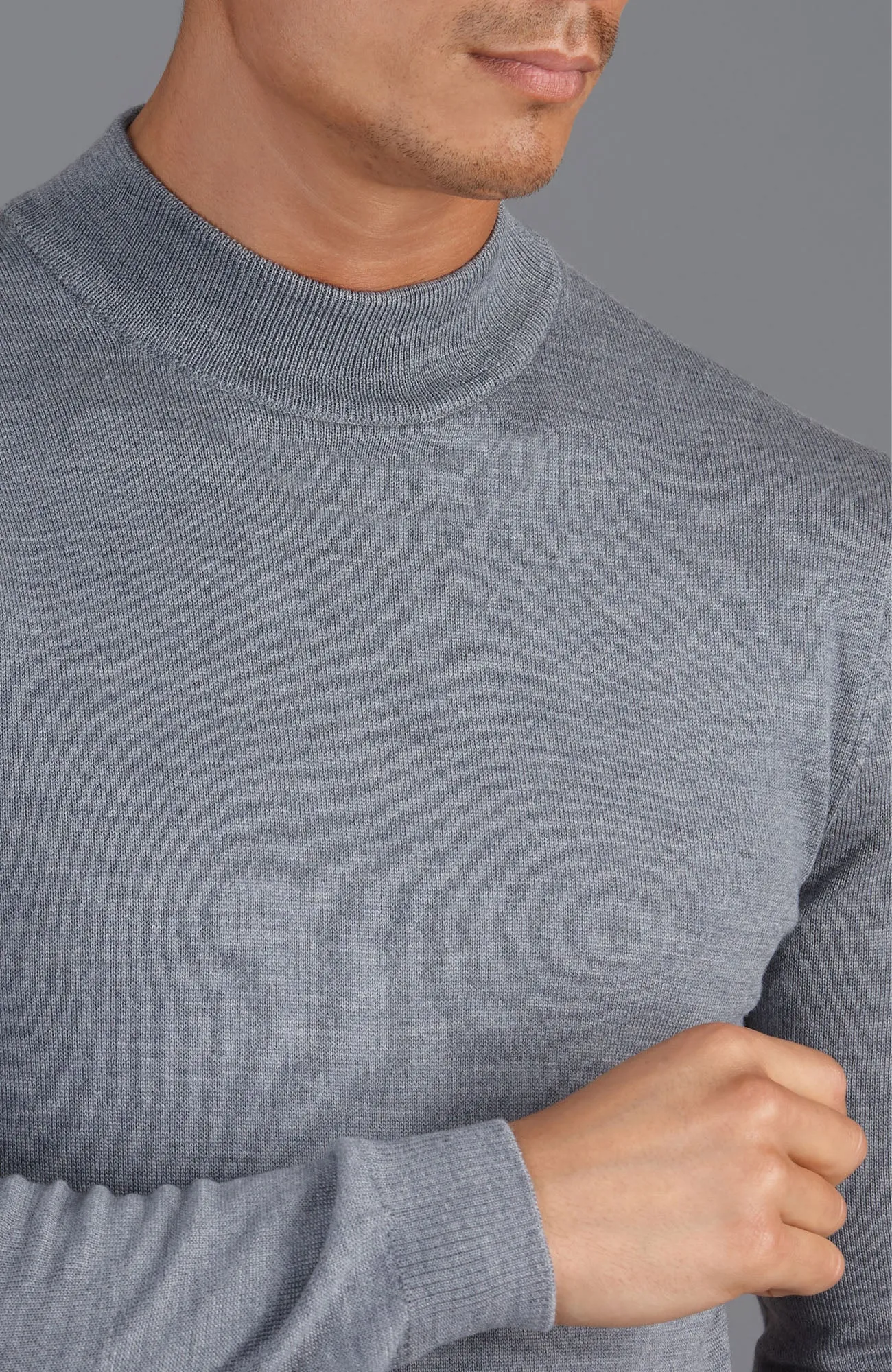 Mens Extra Fine Merino Wool Mock Turtleneck Jumper