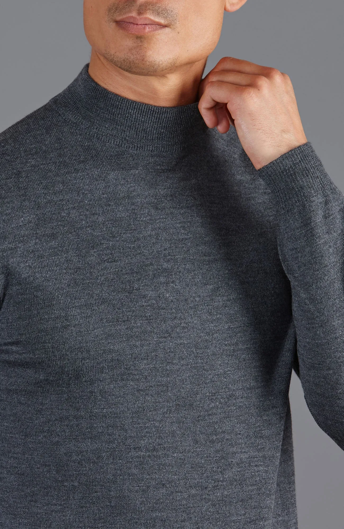 Mens Extra Fine Merino Wool Mock Turtleneck Jumper