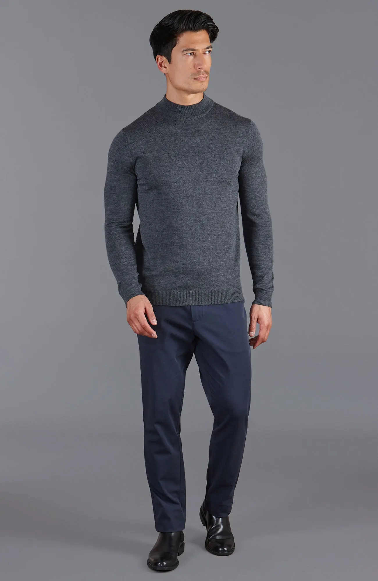 Mens Extra Fine Merino Wool Mock Turtleneck Jumper