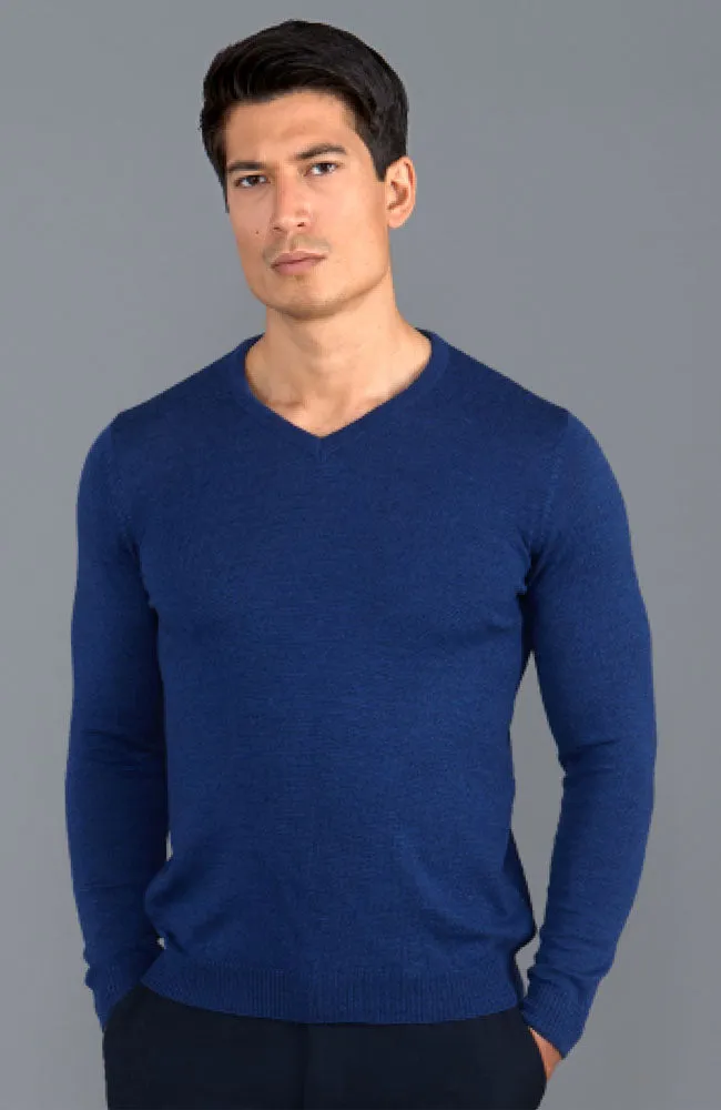 Mens Extra Fine Merino Wool V-Neck Jumper