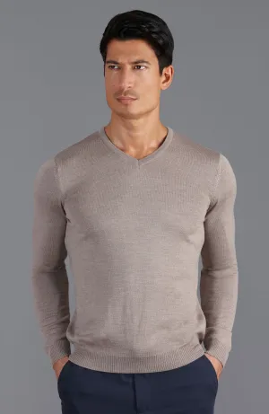 Mens Extra Fine Merino Wool V-Neck Jumper