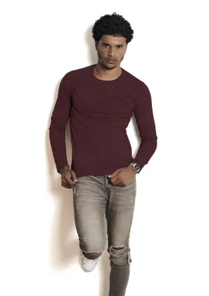 Men's Long Sleeve Crew Neck T-Shirt Maroon