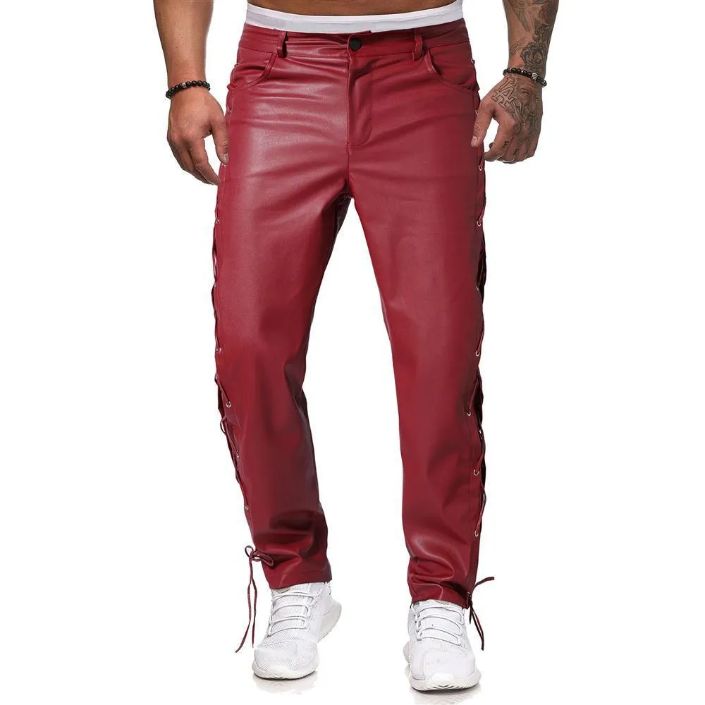 Men's Solid Color Lace-up PU Leather Pants 63114106YY