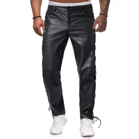 Men's Solid Color Lace-up PU Leather Pants 63114106YY