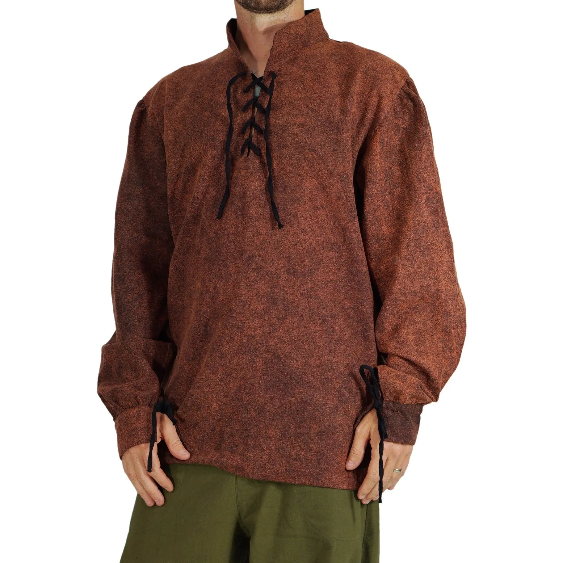 'Merchant' Renaissance Shirt High Collar - Stone Brown