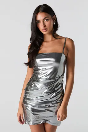 Metallic Mini Wrap Dress